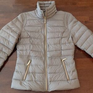 Michael Kors Light Gray Quilted Puffer Jacket with Gold Zippers